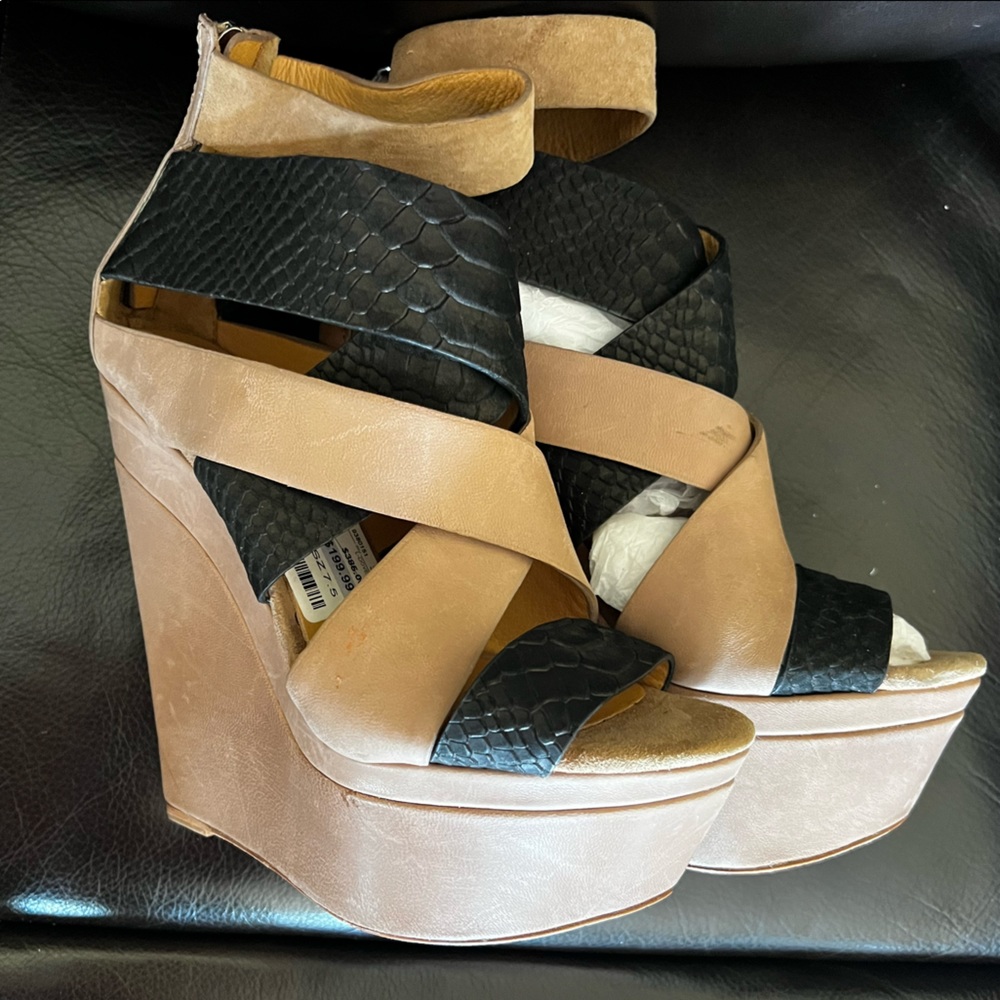 NEW L.A.M.B. Strappy suede platform wedge